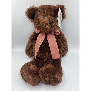NWT Animal Alley Brown 16" Teddy Bear with Bow Plush Toys R Us Vintage Weighted